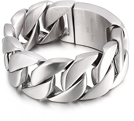 Beydodo Edelstahl Armbänder Herren, Charm Armband Partner Panzerarmband Breit 32MM mit Steckschließe Freundschaftsarmband Armband 24CM Männer Silber