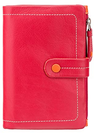VISCONTI ® Portafoglio Donna Vera 100% Pelle con Portamonete Donna - Blocco RFID - Portafogli Porta Banconote Borsellino 1 Tasca con Cerniera -MIMI (M87 - Rosso Multi)