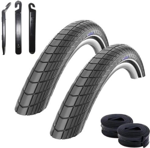 2 x Schwalbe Big Apple RaceGuard Fahrradreifen E-25 Fahrradmantel Decke mit Reflexstreifen 50-622 (28 x 2.00) + 2 Schwalbe DV19 Schläuche inkl. 3 Reifenheber