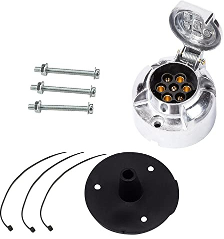 ETUKER Prise Remorque 7 Broches avec Joint en Caoutchouc, Connecteur de Prise de Remorquage de Remorque 12 V 7 Broches, Etanche pour Camion/RV/Voitures/Bateau/Caravane