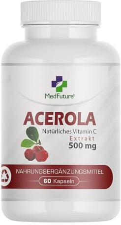 ACEROLA-Extrakt 500mg 60 Kapseln - Reines natürliches Vitamin C für die Immunität