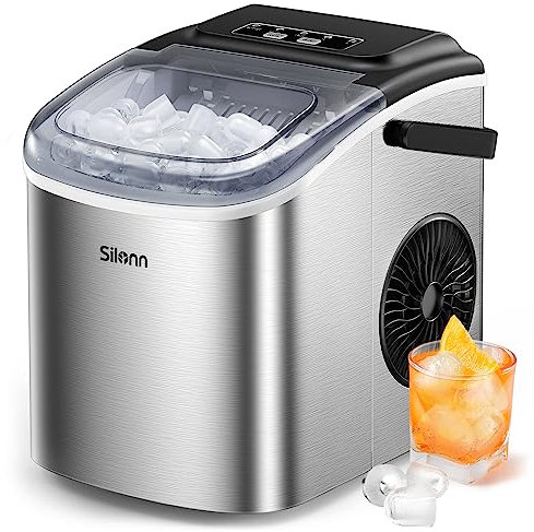 Silonn máquina de cubitos de hielo, máquina de cubitos de hielo 9 cubitos listos en 6 minutos, 12 KG en 24 horas, autolimpiante pequeña máquina de cubitos de hielo para cocina, oficina, bar y fiesta