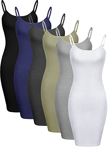 Geyoga 6er Pack Damen Unterkleider Spaghettiträger Miederkleider Knielänge Nachthemden zum Schichten (as3, Alpha, xx_l, Regular, Regular, Süße Farben)