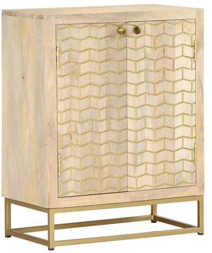 vidaXL Solid Mango Wood Sideboard - Brown Highboard/Side Cabinet with Bleached Finish for Living Room and Dining Room Storage, Iron Detailing, 55x30x70 cm