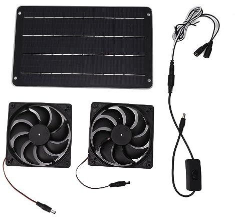 Raguso Solarpanel Lüfter Set , Solarenergie , Dual Lüfter , Effizientes Innen und Innendesign , Einfache Installation , 20 W , für Zuhause oder Gewächshaus