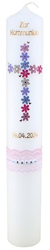 Cerziies® Kommunionkerze KAYA Junge oder Mädchen mit Name und Datum, individuell und handverziert 2148
