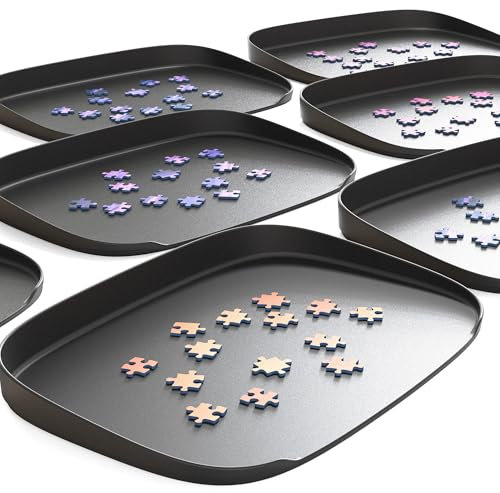 Puzzlup Stapelbare Puzzle Sortierschalen mit Box Anzeige auf Deckel – Set aus 6 Schalen – Bis zu 1500 Teile – Premium Puzzle Sortierer mit Offene Kanten Design