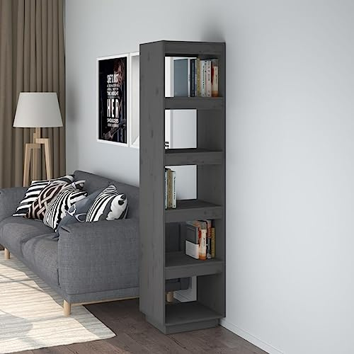 CKioict Eckvitrine Modernes Standregal Wohnzimmermöbel Bücherregal/Raumteiler Grau 40x35x167 cm Massivholz Kieferfür Wohnzimmer Schlafzimmer und Homeoffice
