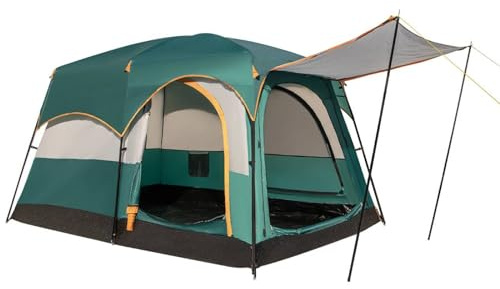 SPOTRAVEL 6 Person Camping Tent, Double-Layer Dome Tent with Rainfly, 2-Room Divider, PE Tarp, Mesh Roof/Window/Doors & Carrying Bag, Outdoor Large Waterproof Windproof Family Tent, Easy Setup (Green)