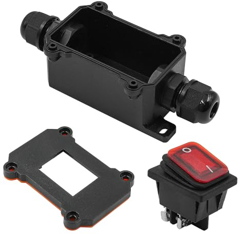 Tiardey IP67 Wasserdichter Inline-Kabelschalter, AC 220 V, 4-polig, 2-Positionen-Ein-Aus-Kippschalter mit rotem Licht-Wippknopf, offene, wasserdichte Doppelloch-Box(rot)
