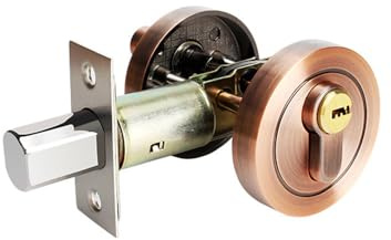 SagaSave Serrure à pêne dormant monocylindre, serrure de porte ronde en alliage de zinc, serrure moderne invisible avec clés, bronze rouge