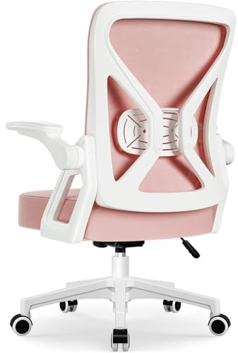 Airchros Bürostuhl, Schreibtischstuhl Bürostuhl Ergonomisch mit Einstellbarer Lendenstütze, Hochklappbaren Armlehnen, Höhenverstellbarer Chefsessel, Rückenschonend, Netzstuhl mit Wippfunktion,Rosa