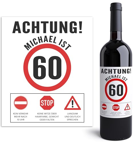 Weinetiketten personalisiert 60. Geburtstag Mann Flaschenetiketten selbst gestalten lustiges Geburtstagsgeschenk Männer Geschenk Wein Etiketten selbstklebend 2 Stück | 10x12 cm (60 Jahre)