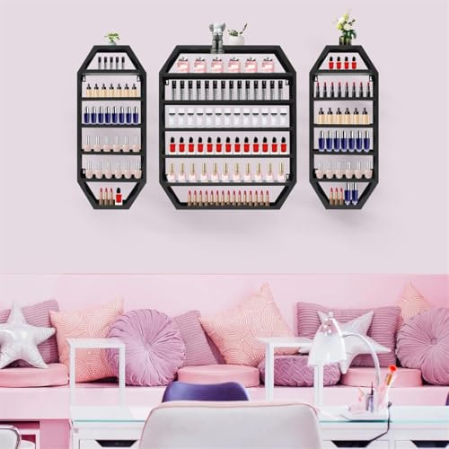3 Stück wandmontierte Nagellack-Aufbewahrungswandregale, Kosmetikvitrine, mehrstöckige Nagellackregale, Lippenstift-Wandregal, Organizer für ätherische Öle für Flaschen, Spa, Nagelstudio,Schwarz