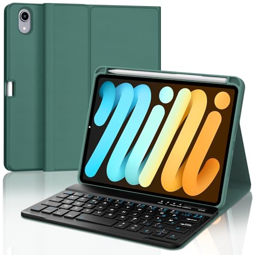 IVEOPPE Coque Clavier iPad Mini A17 Pro 7/6 8.3 Pouces, Rechargeable Etui Clavier AZERTY Détachable pour iPad Mini 7 8.3 2024/6 8.3 2021, Vert foncé