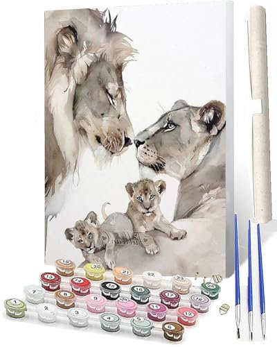 WMZPOY Malen nach Zahlen Kits für Erwachsene und Löwe-Familie Mutterliebe 006 DIY Ölgemälde digital auf Leinwand Wandkunst Dekoration Geschenk 40,6 x 50,8 cm