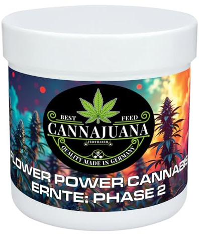 Cannabis-Dünger - FLOWER POWER CANNABIS ERNTE: PHASE 2 für optimale Blütenentwicklung und Ertrag, 250g Dose wiederverschließbar, organischer Dünger aus pflanzlichen Stoffen