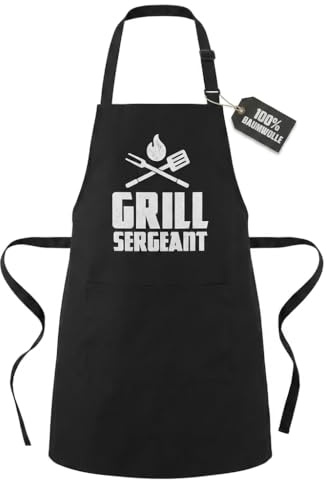 MIJOMA Grillschürze aus 100% Baumwolle – Kochschürze mit verstellbarem Nackenband und Fronttaschen – für Grill, Küche und BBQ