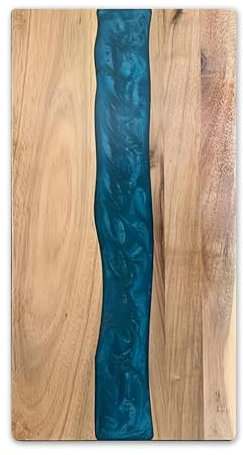 Tagliere per salumi in resina di acacia, 46 cm x 23 cm x 1,5 cm, in resina epossidica, motivo a onde blu oceano, per cucina e mini bar, tagliere reversibile per carne, formaggio, pane, verdura, frutta