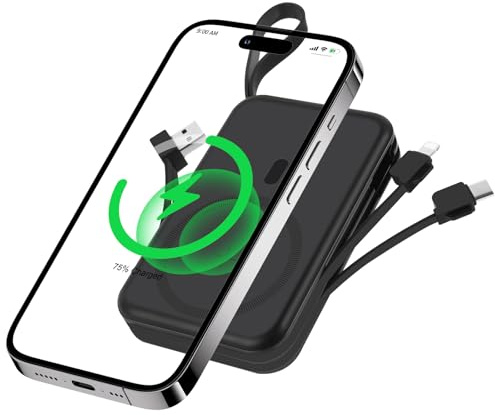 AXFEE Power Bank, 10000mAh Wireless Magnetico PowerBank, PD 22.5 W Ricarica Rapida con Display LED USB-C Pacco Batteria, Compatibile per iPhone 16/15/14/13/12 Serie, Watch 10/9/8/5/4/Ultra