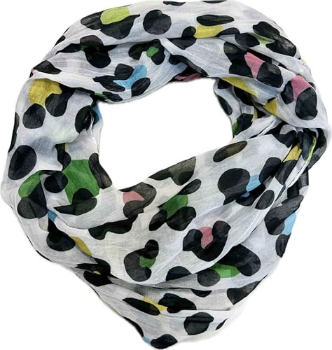 J26 Leo Leopard Loop Schal aus Seidenmischung mit Animal Print Muster Tuch Sommer Frühling Herbst Halstuch Stola Tuch Übergangsschal Seide Silk