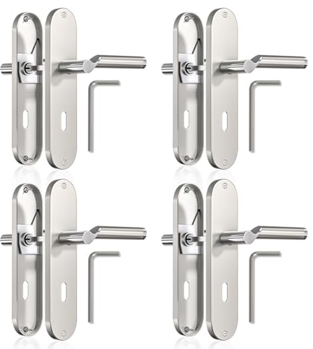 Bwintech Juego de 4 manillas clásicas de zinc de 72 mm en placa con cerradura de ojo de cerradura, adecuadas para dormitorio, puerta principal, puerta de madera