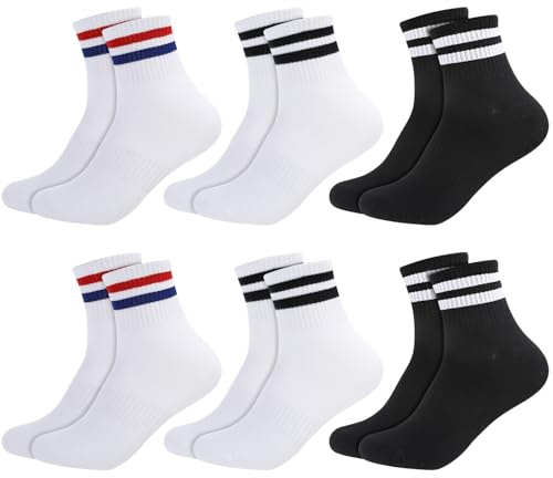 Halinuia 6 paia di calzini da tennis da uomo e donna, in cotone, traspiranti, a righe, con tallone rinforzato e punta del piede, unisex, per il tempo libero 38-42