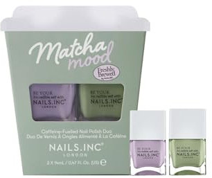 Nails Inc Matcha Mood Nail Polish Duo Gift Set, Caffeine & Green Tea Infused, Fast Drying, Long Lasting, High Shine, Chip Resistant, Air Dry Manicure, Cruelty Free, Matcha Green & Lilac, 2 Piece Set