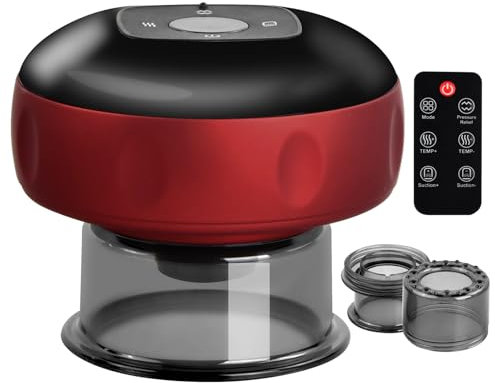 Coppettazione Elettrica a Infrarossi, Coppette Massaggio, Coppetta Intelligente a 12 Marce con Telecomando e 3 Bicchieri, Massaggiatore a Coppetta Sottovuoto per Alleviare Dolore Muscolare (Rosso)