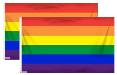 Fontee® Lot de 2 drapeaux de la fierté gay [90 x 150 cm] Couleur vibrante résistante à la lumière UV Tête de toile double couture Œillets en laiton épais