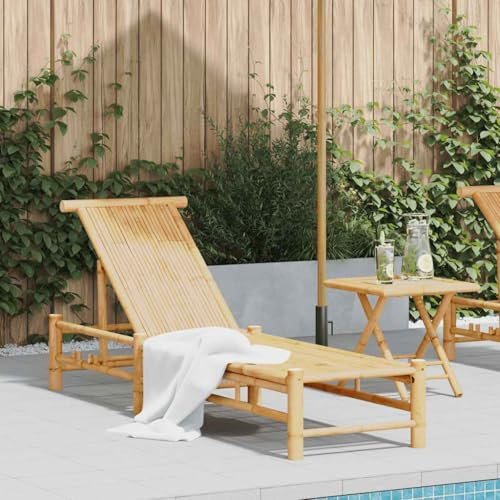 Gecheer Verstellbare Gartenliege, Sonnenliege Recliner Chair, Poly Rattan, 55x199x30 cm Bambus, für Pool, Terrasse, Garten