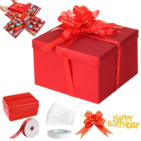 LEKEFETO Caja Explosiva De 5 Capas, Caja De Regalo Creativa Hecha A Mano, Para Hombre Mujer Niña Niño, Rojo