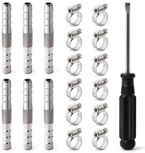 Josaton 6 raccordi per giunzione a barba, 6 mm, raccordo dritto per tubo flessibile in acciaio inox, con 12 morsetti per aria, gas, acqua, carburante
