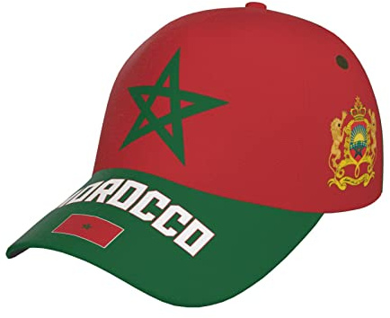 JUZGTSIT Gorra de béisbol con la bandera de Marruecos con impresión completa 3D para adultos, unisex, ajustable, gorra patriótica de fútbol, Multicolor, Talla única