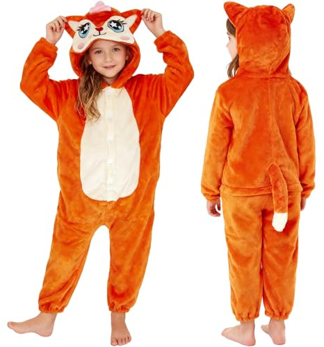PinkSheep Cartoons Schlafanzug Mädchen Fleece Onesie Kinder Jumpsuit Kinder Mädchen (DE/NL/SE/PL, Alter, 5 Jahre, 6 Jahre, Fox)