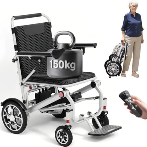 ZQHQKJ Elektrischer Rollstuhll für Erwachsene, 14.9kg Leicht, 50km Längere Reichweite, 400 W Doppelmotoren, Elektrorollstuhl Faltbar Leicht, Kompakter Motorisierter Rollstuhl Für Jedes Gelände,20Ah