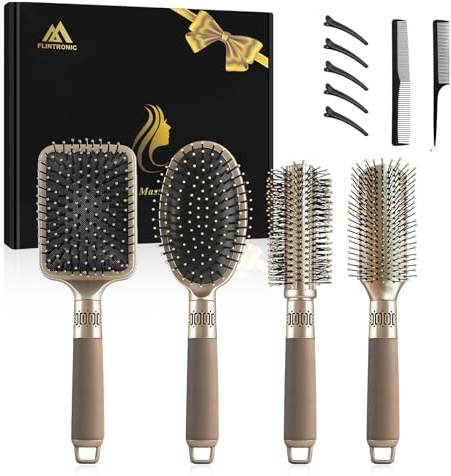 Flintronic 11 Pcs Brosses à Cheveux et Peign, Professionnelle Incurvée Ventilée, Brosse Pneumatique, Cheveux Secs et Mouillés, pour Cheveux Longs, Bouclés, Secs Ou Abîmés, pour Femmes Hommes