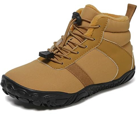 GLDFW Vattentäta barfota snöstövlar för barn bred tå vinter varm päls fodrade skor för pojkar flickor kallt väder utomhus sneakers, Brun, 11 UK