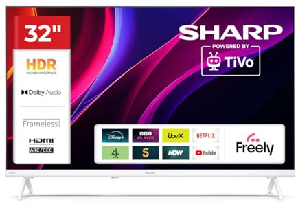 Sharp 32HE2245KW 32-Inch HD Ready LED TV, 720p, TiVo OS Smart TV, HDR10, Wi-Fi, 3 HDMI, 2 USB, White