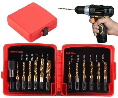 Juego De Brocas Para Roscar | 13 Piezas Accesorio Para Herramienta Eléctrica - Juego De Brocas De Taladro Y Machos Combinados - para Desbarbado Avellanado y Reparación del Hogar