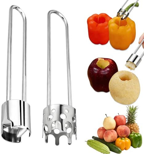 2PCS Apple Corer Tool,Bell Pepper Corer Seed Remover Tool,Stainless Steel Fruit Vegetable Corer Tool Kitchen Gadget for Pineapple,Pear,Tomato,Jalapeno Corer Tool Pepper Seed Corer,Easy to Clean