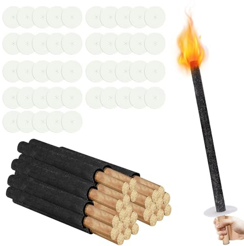 Tubiaz25 Stück Fackeln für draußen Brennzeit 45 min,Natürlichem Wachs für Kinder,Premium Wachsfackeln,Fackeln mit Handschutz,ideal für Outdoor Draußen Garten Wanderung