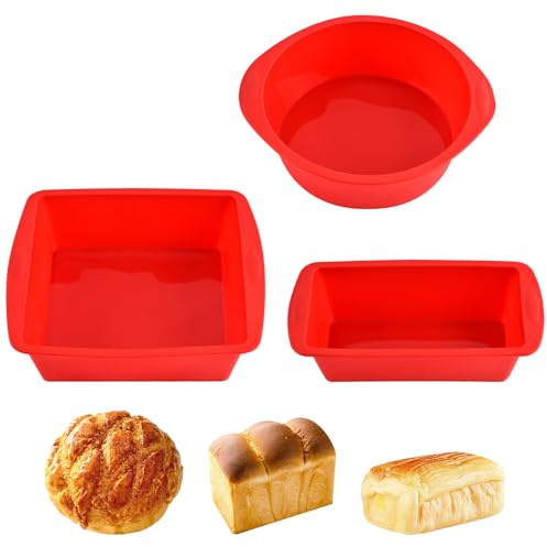 Juego de 3 moldes de silicona para tartas, molde de silicona, molde antiadherente, molde de silicona rectangular, molde de silicona redondo, molde reutilizable para tartas, pan, quiche