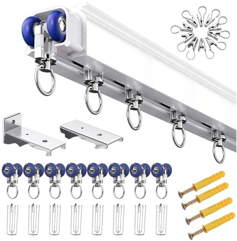 Deckenvorhangschiene 1 Laufig, Schwerlast Aluminium Vorhangschienen, Weiße Gardinenschiene-Deckenmontage, Deckenhalterung Gardinenhaken für Vorhangschienensystem(550 cm)