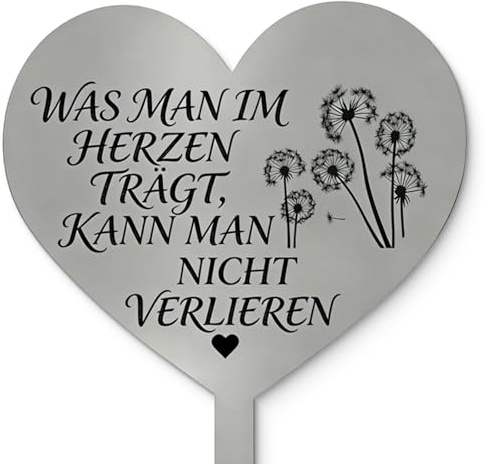 Onperpoe Grabschmuck Wetterfest Grabstecker Metall Herz Mit Löwenzahn Muster, Grab Deko Friedhof Deko Herz, Gedenktafel Für Grab, Frostbeständig Grabdekoration zum Erinnerung Andenken Trauer, 28x12cm