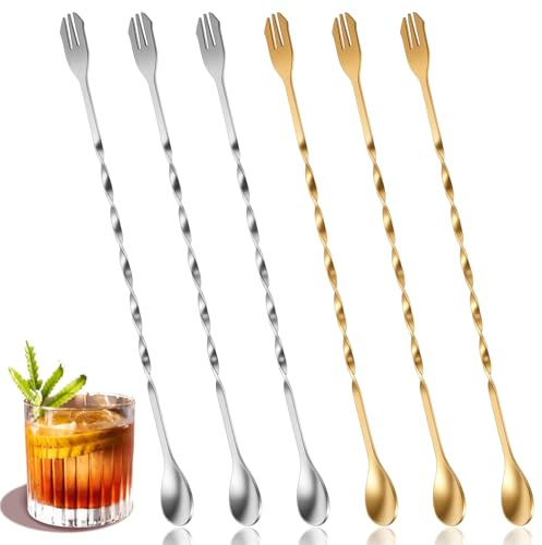 Elegaperma 6 Stück Cocktail Mischlöffel, Barlöffel, 26cm Lange Löffel, Edelstahl Cocktail Löffel für Barmann und Anfänger-barkeeper zum Mixen und Aufbewahren von Getränken