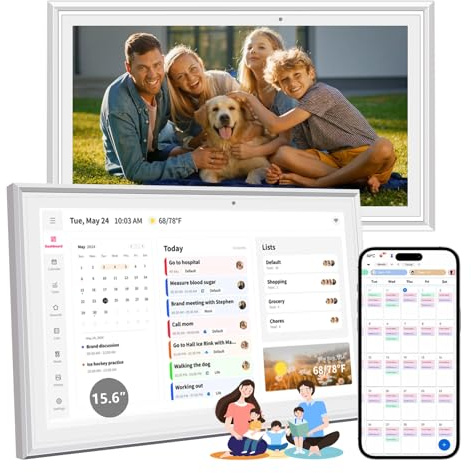 Calendario digitale intelligente da 15,6 pollici con schermo tattile e grafico delle faccende, 2026 All-in-One Family Wall Planner con pianificatore dei pasti, pianificazione familiare interattiva da