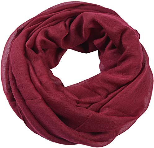 Miobo Loop halsduk crinkle halsduk halsduk enfärgad 70 x 180 cm vår sommar höst rund vinröd, Vinröd rund, 180 x 70 cm