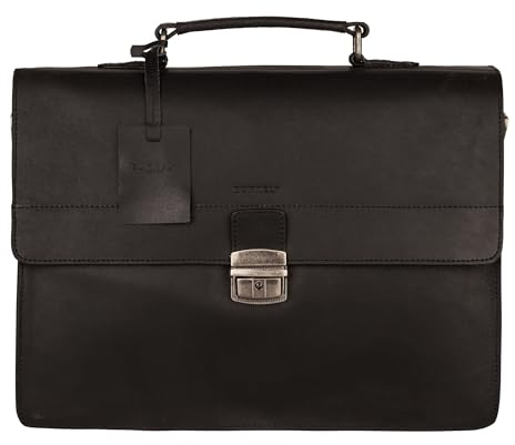 Burkely Fundamentals Vintage Dean Briefcase 3-Comp – Hunter Leder Laptoptasche – Klassische Aktentasche mit Schlüsselschloss