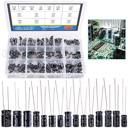 Glarks 300 stycken 15 värde 0,1 uF – 470uF elektrolytiska kondensatorer sortiment kit elektrolytiska kondensatorer sortiment kit
